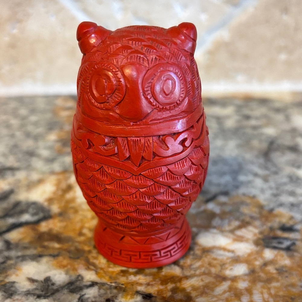 Franklin Mint Collector Treasury of Owls-Red Carved Owl Figurine